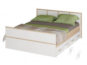 Двуспальная кровать 1,6м Сакура (дуб сонома/белый) в Колыбельке - kolybelka.mebel-nsk.ru | фото
