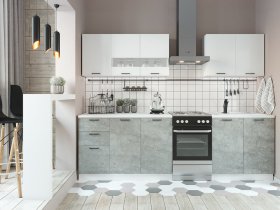 Кухонный гарнитур Дуся 2,0 м (белый глянец/цемент) в Колыбельке - kolybelka.mebel-nsk.ru | фото