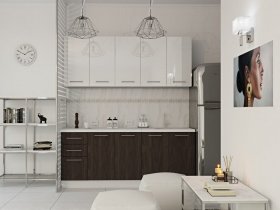 Кухонный гарнитур МДФ Выгодно и точка 2,0 м (белый глянец/ироко) в Колыбельке - kolybelka.mebel-nsk.ru | фото