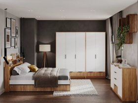 Модульная спальня Ивис (дуб крафт золотой/белый) в Колыбельке - kolybelka.mebel-nsk.ru | фото