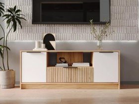 Тумба под ТВ  ТМ-001 Ивис (дуб крафт золотой/белый) в Колыбельке - kolybelka.mebel-nsk.ru | фото